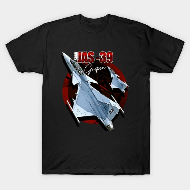 JAS39 Gripen Swedish Air Force Fighterjet T-Shirt by aeroloversclothing